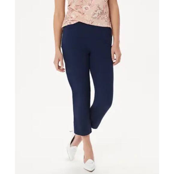 Isaac Mizrahi Live Pants Women's 12 Navy 24/7 Stretch Crop Back Slit Pull On - Picture 2 of 9